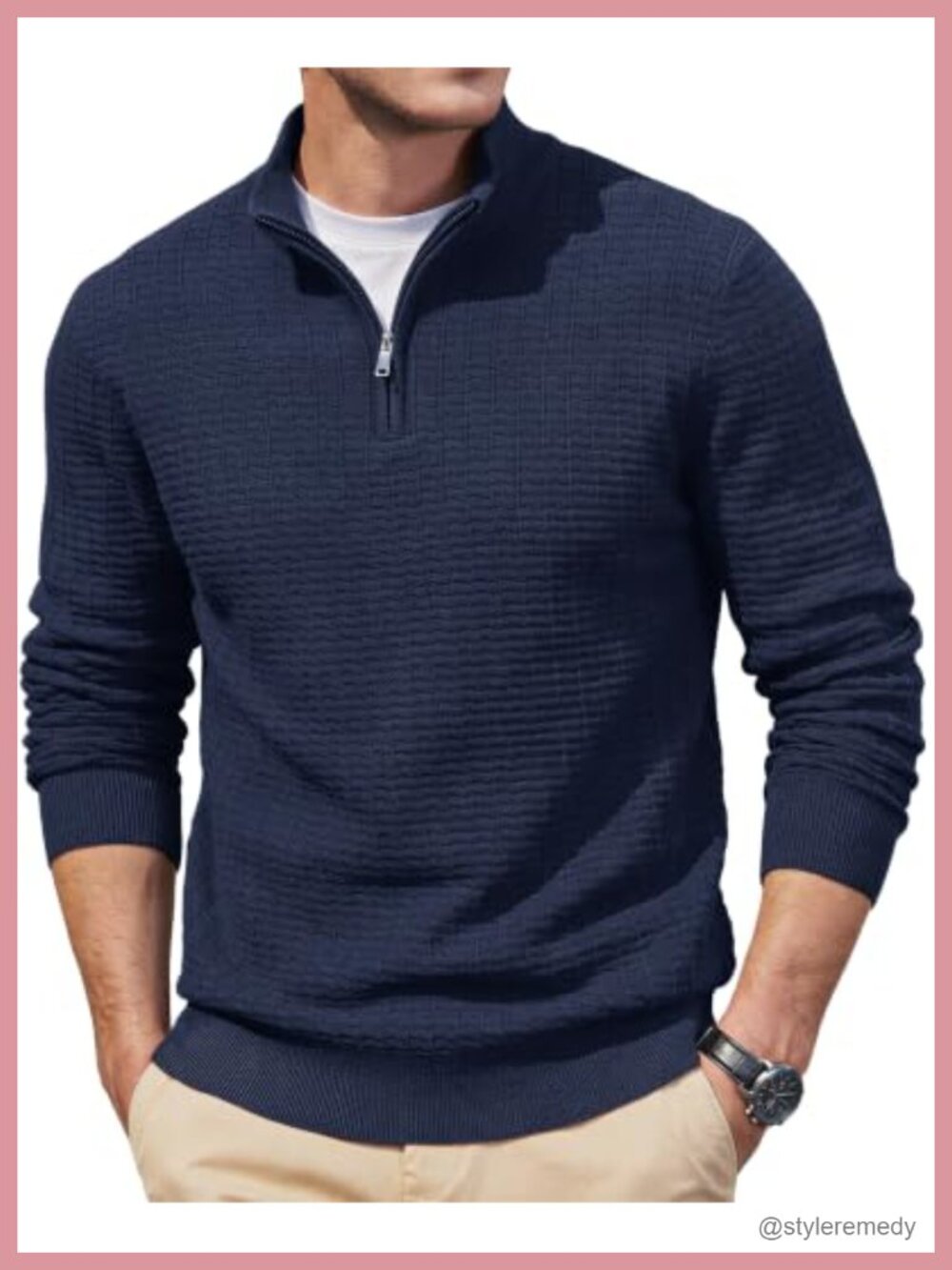 Men's Quarter Zip Pullover Sweater Knitted Casual Mock Neck Long Sleeve